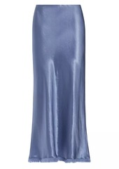 Vince Frayed Satin Bias-Cut Midi-Skirt