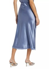 Vince Frayed Satin Bias-Cut Midi-Skirt