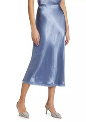 Vince Frayed Satin Bias-Cut Midi-Skirt