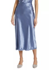 Vince Frayed Satin Bias-Cut Midi-Skirt