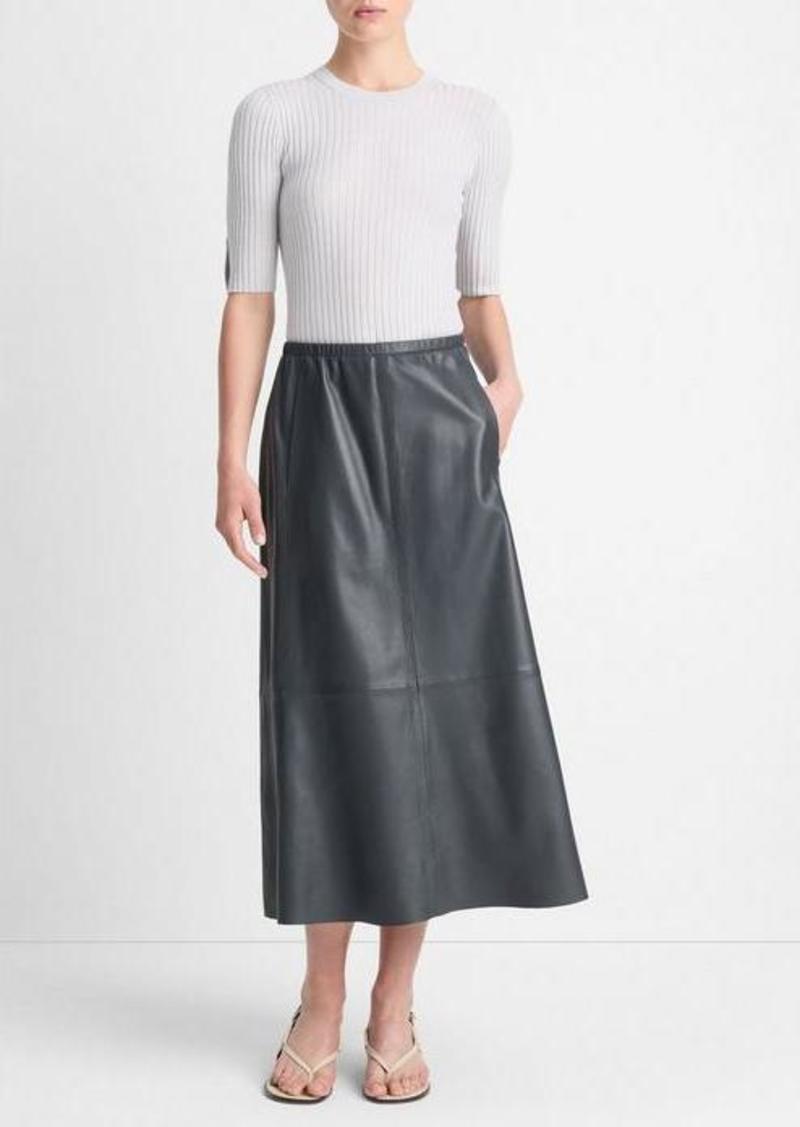 Vince Gathered Leather Mid-Rise Skirt