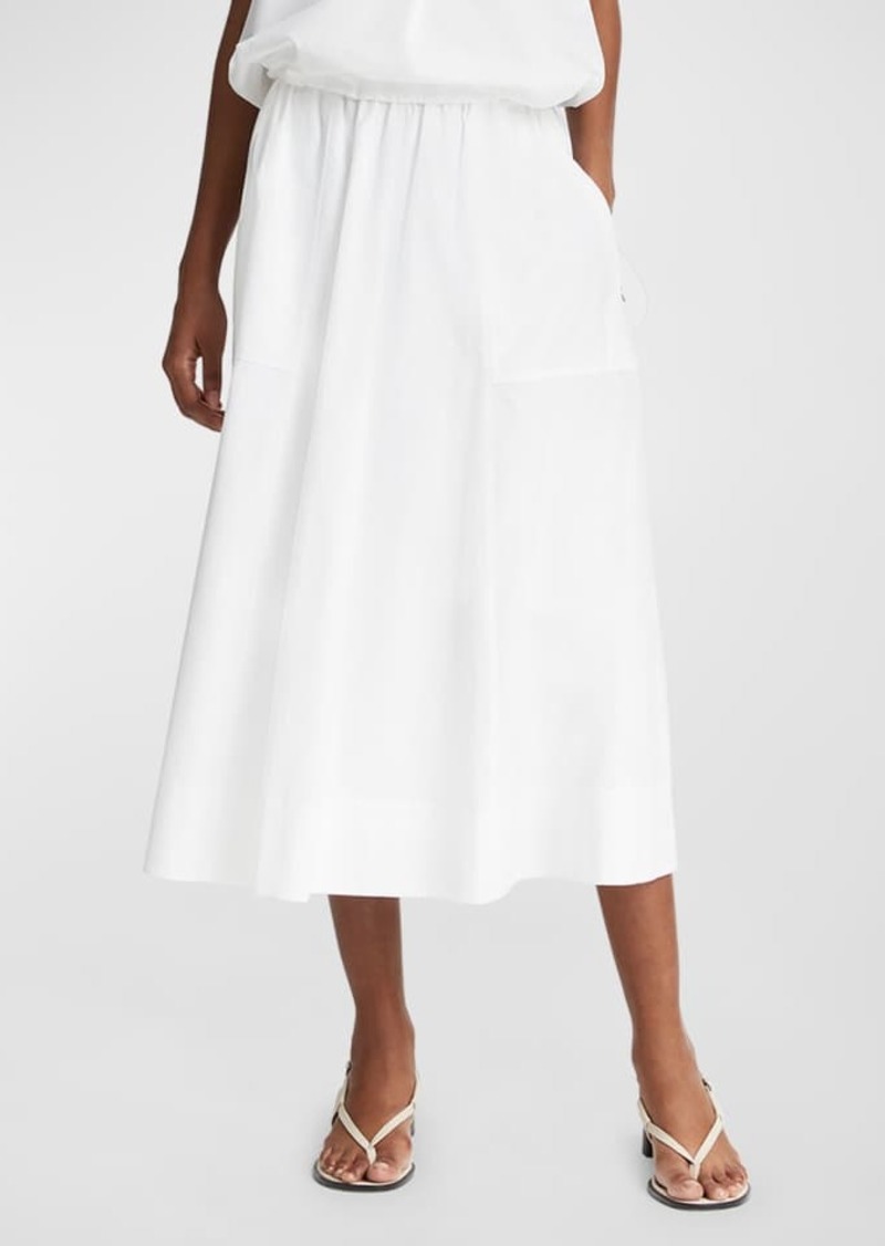 Vince Gathered Utility Zip-Pocket Cotton Midi Skirt