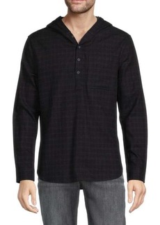 Vince Highway Plaid Half Button Hooded Overshirt