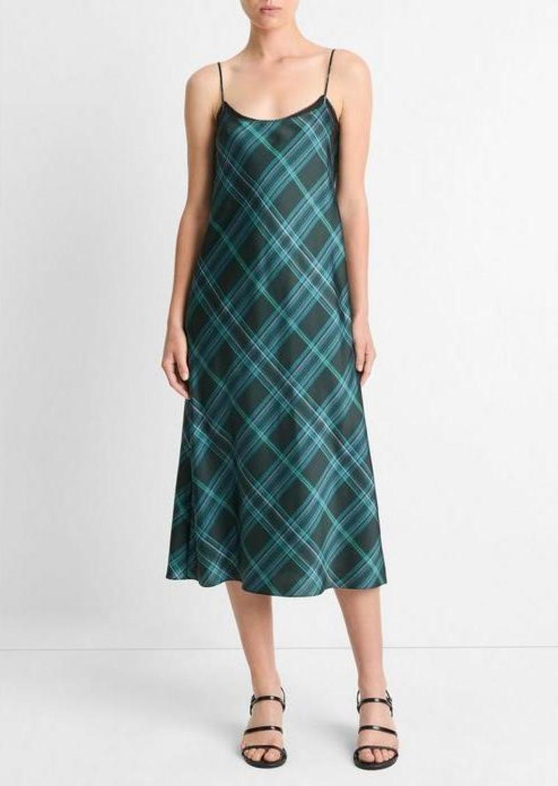 Vince Lace-Trim Plaid Slip Dress