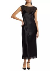 Vince Layered Chiffon & Satin Midi-Dress