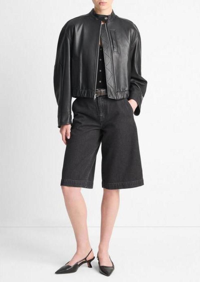 Vince Leather Cropped Bomber Jacket