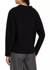 Vince Leather-Trim Rib-Knit Polo Sweater