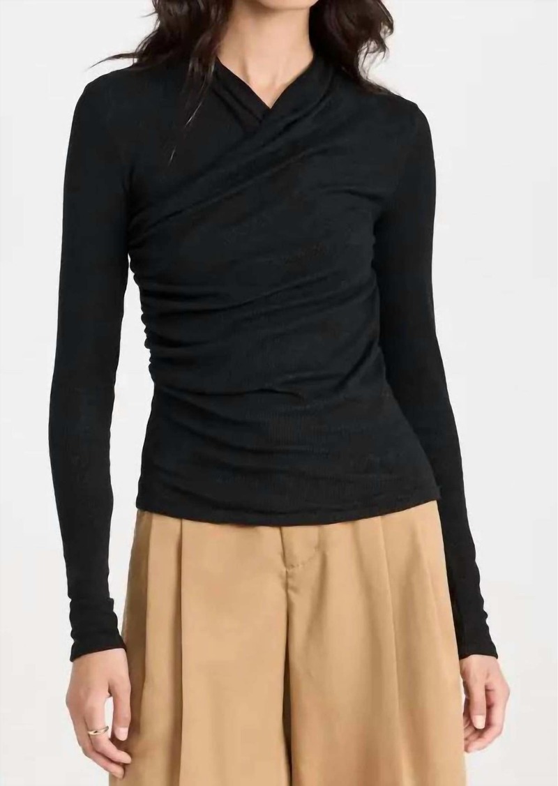 Vince Long Sleeve Fixed Stretch Wrap Top In Black