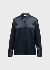 Vince Long-Sleeve Silk Pinstripe Shirt