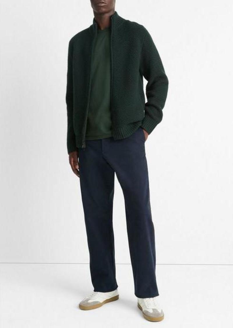 Vince Macro-Piqué Wool Zip-Up Sweater