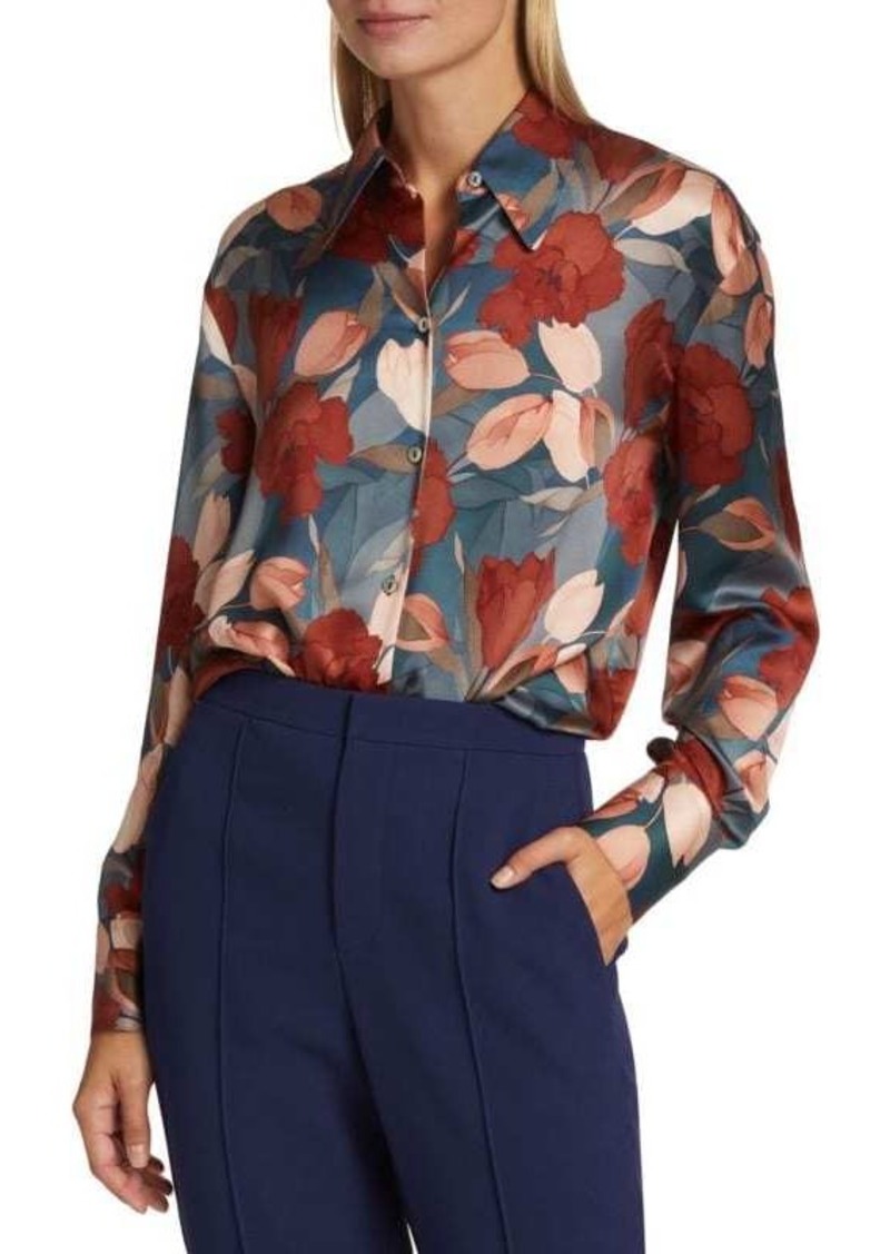 Vince Magnolia Floral Silk Shirt