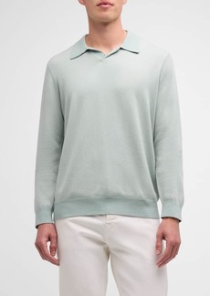 Vince Men's Birdseye Wool-Blend Polo Sweater