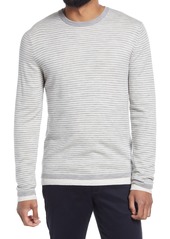 Vince Regular Fit Double Layer Stripe Crew Pullover in Heather Grey/Heather White at Nordstrom