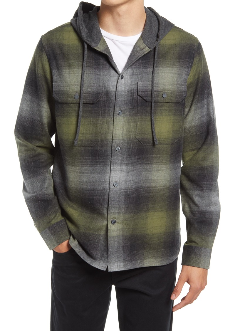 Vince Ombre Plaid Flannel Hooded Button-Up Shirt in Buckeye at Nordstrom