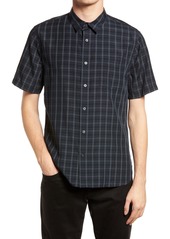 VINCE Plaid Graph Short Sleeve Button-Up Shirt in Coastal at Nordstrom