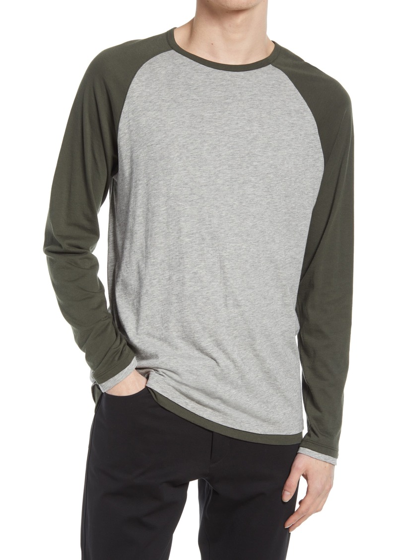 Vince Regular Fit Double Layer Baseball Crewneck Shirt in Pine Needle/Heather Grey at Nordstrom