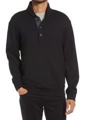 VINCE Shawl Collar Cotton Blend Henley Sweater in Black/Med H Grey at Nordstrom