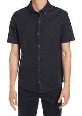 Vince Short Sleeve Jacquard Pattern Button-Up Shirt in Coastal/Off White at Nordstrom
