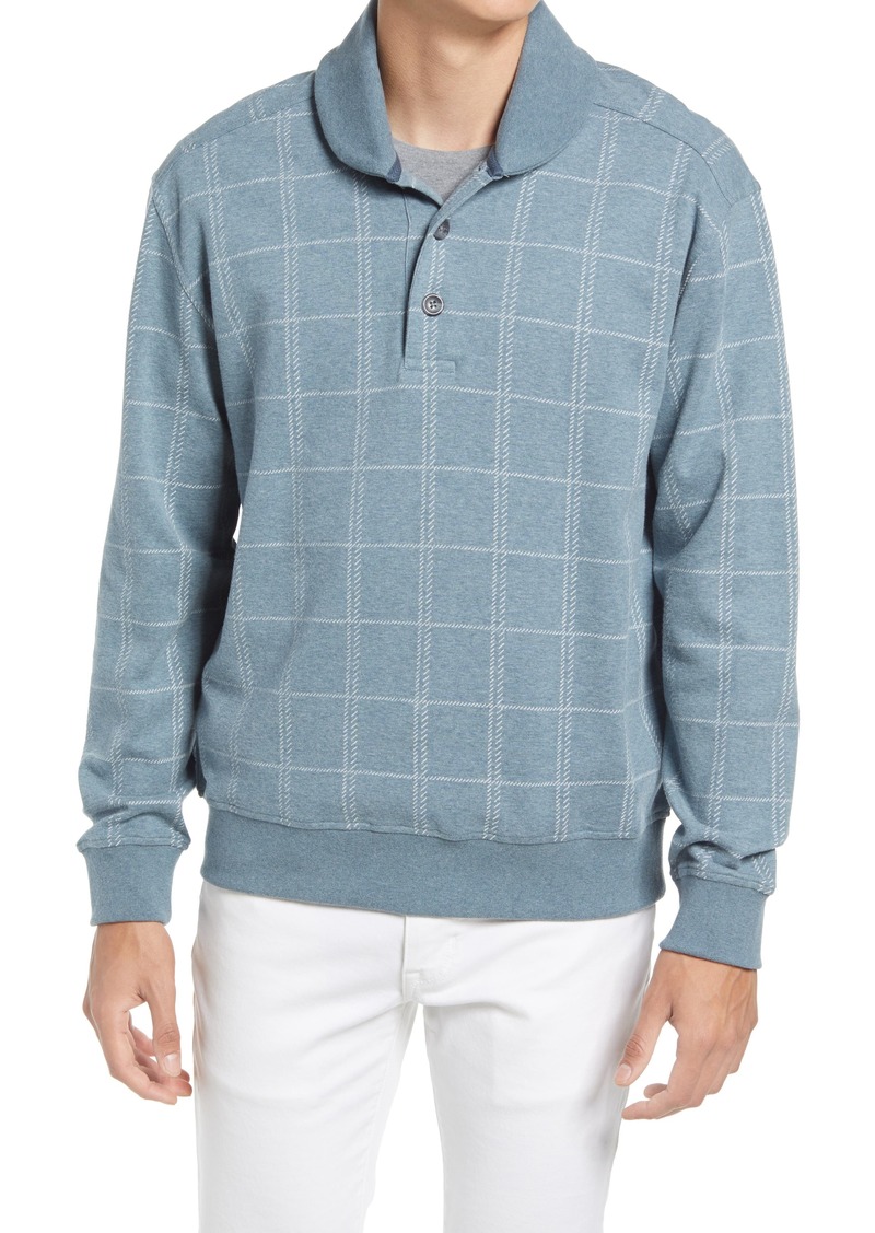 Vince Windowpane Long Sleeve Shawl Collar Polo in H Palisades Blue/H White at Nordstrom