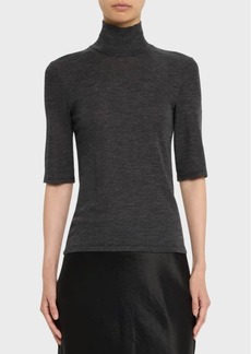 Vince Mixed Gauge Wool-Cashmere Turtleneck Tunic Sweater