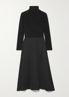 Vince Open-back Paneled Wool And Cashmere-blend And Crepe Midi Dress