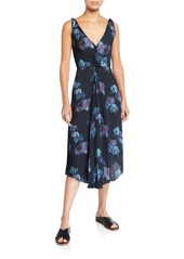 Vince Painted Floral Twist Front Sleeveless Crinkle Dress