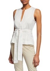 Vince Pencil-Striped Belted Shell