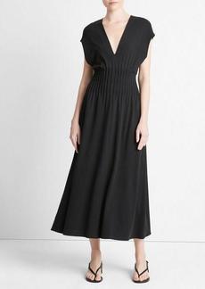 Vince Pintuck Cotton V-Neck Dress