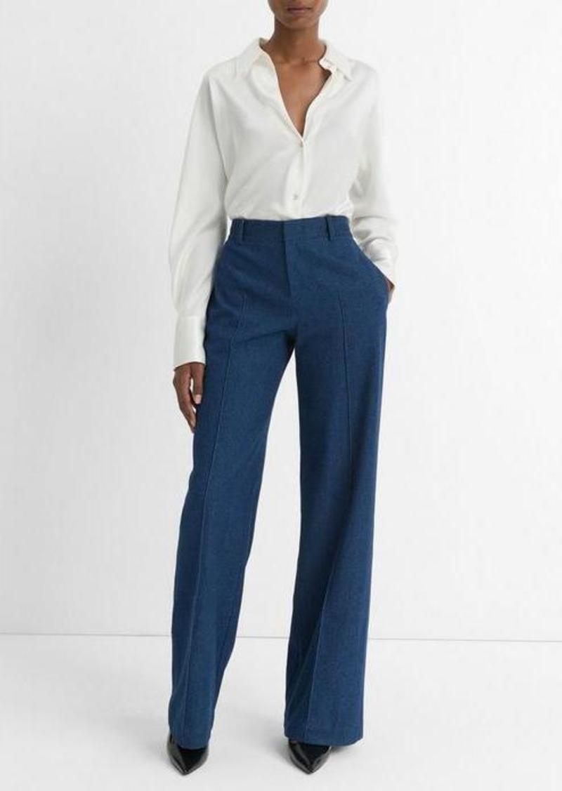 Vince Pintuck Italian Cotton Mid-Rise Wide-Leg Trouser