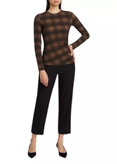 Vince Plaid Side-Drape Long-Sleeve Crewneck Top