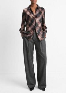 Vince Plaid Silk Bias Long-Sleeve Blouse