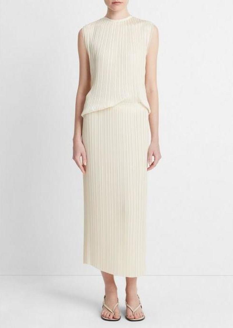 Vince Pleated Satin Straight Pull-On Skirt