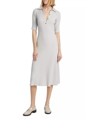 Vince Rib-Knit Polo Midi-Dress