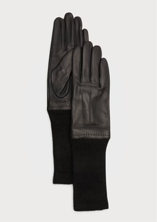 Vince Ribbed Cashmere & Leather Gloves 