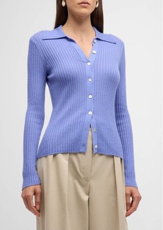 Vince Ribbed Cashmere Wool Button-Front Polo Cardigan