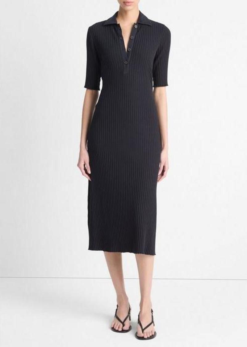 Vince Ribbed Cotton-Blend Polo Dress