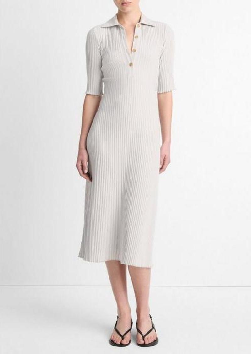 Vince Ribbed Cotton-Blend Polo Dress