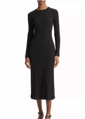 Vince Ribbed Knit Long Sleeve Crew Neck Sweater Dress In Black