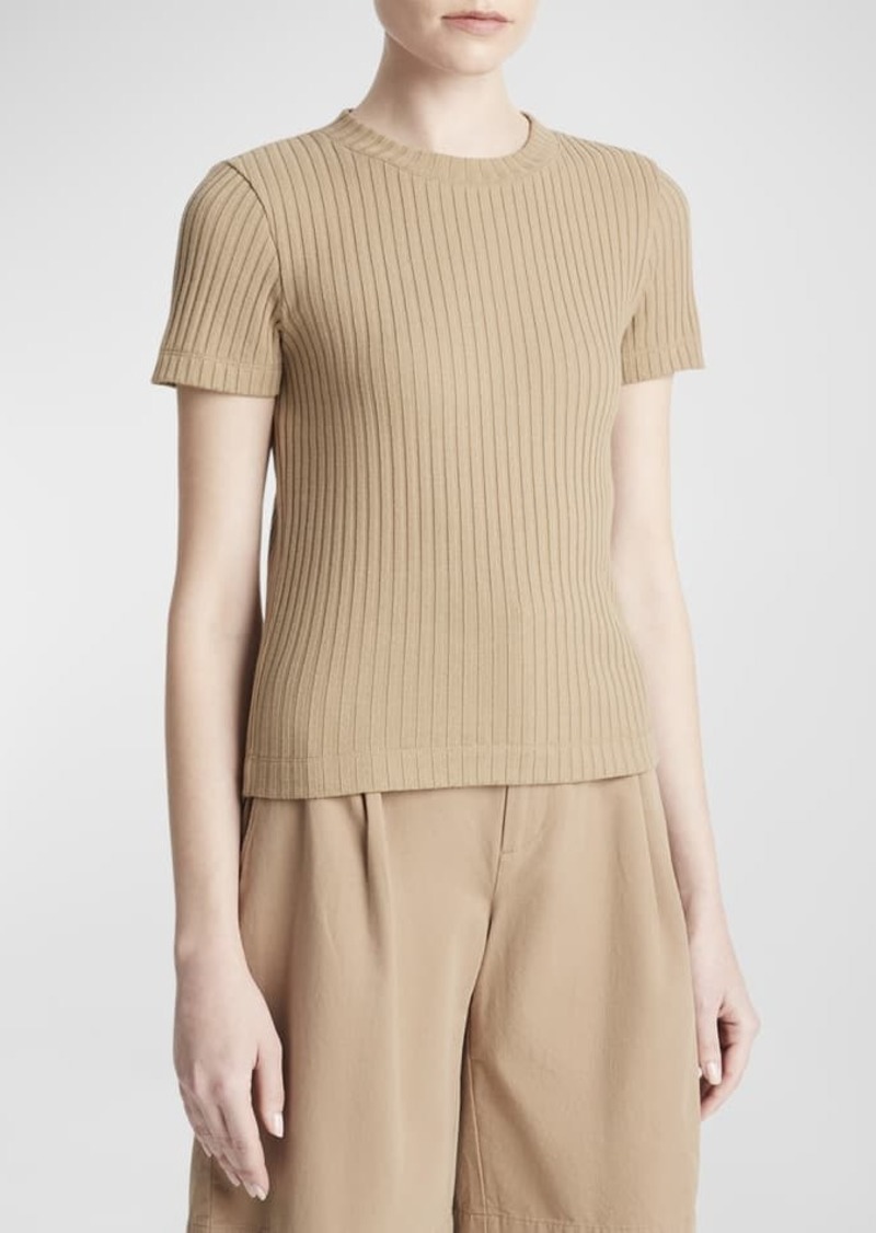 Vince Ribbed Short-Sleeve Crewneck Top