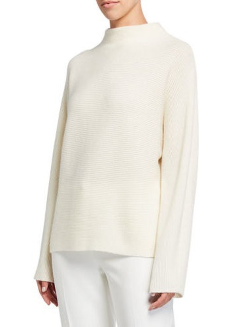 Ribbed Wool-Cashmere Funnel-Neck Sweater