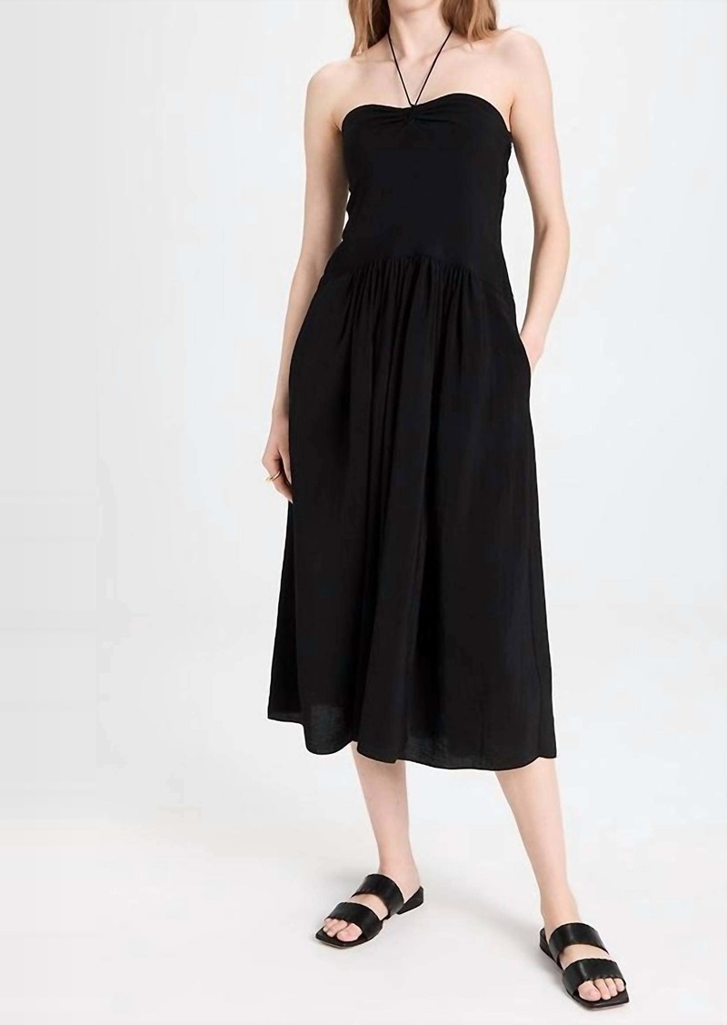 Vince Ruched Halter Neck Midi Dress In Black