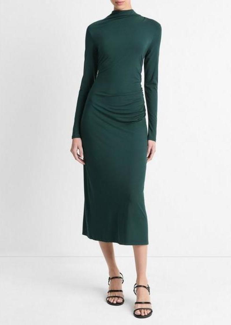 Vince Ruched Long-Sleeve Turtleneck Dress