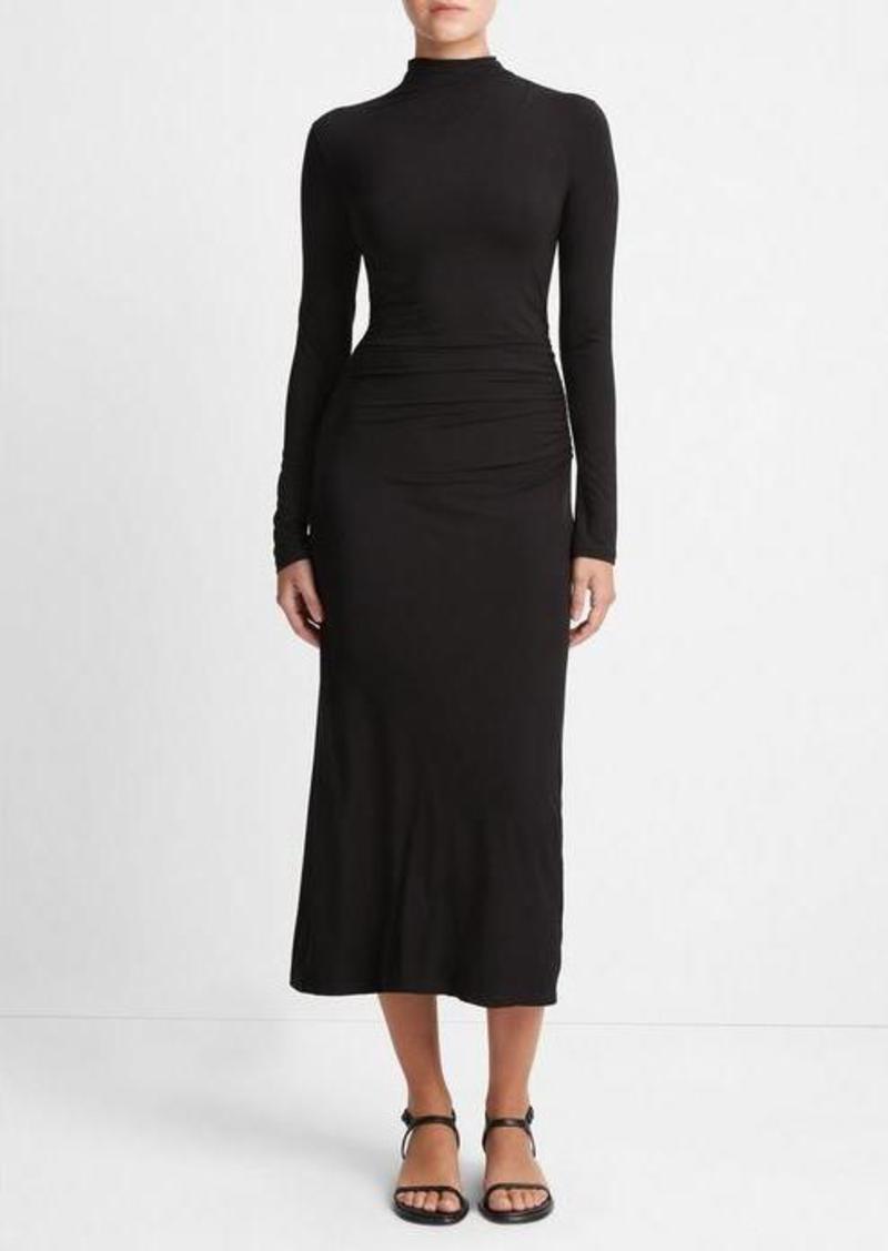 Vince Ruched Long-Sleeve Turtleneck Dress