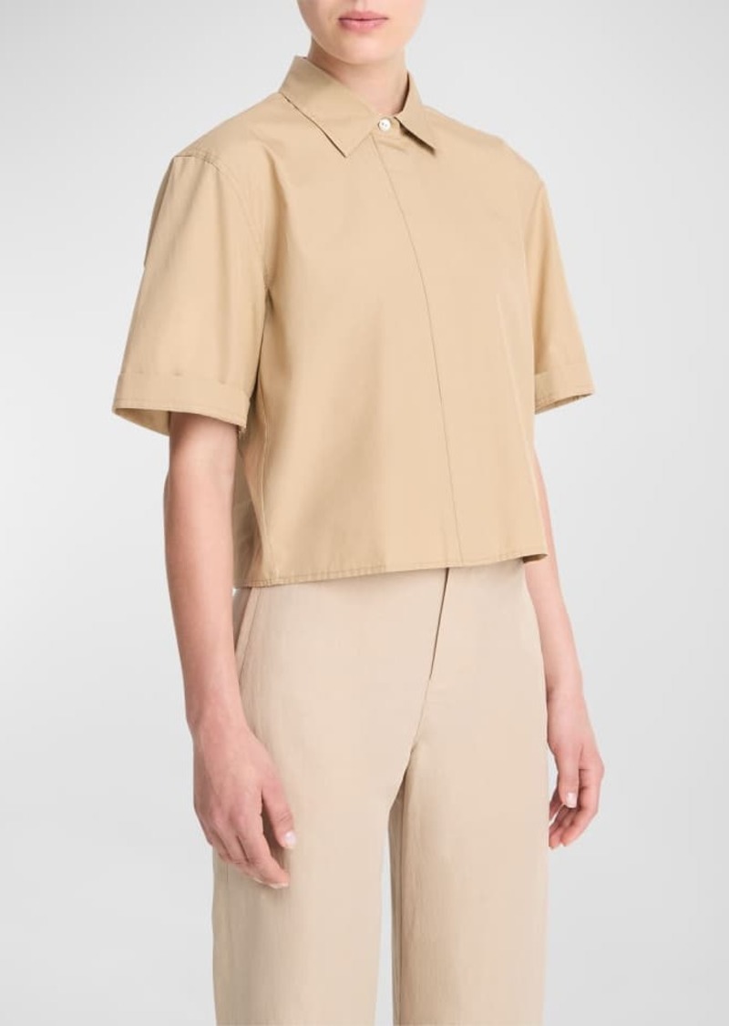 Vince Short-Sleeve Cropped Cotton Shirt