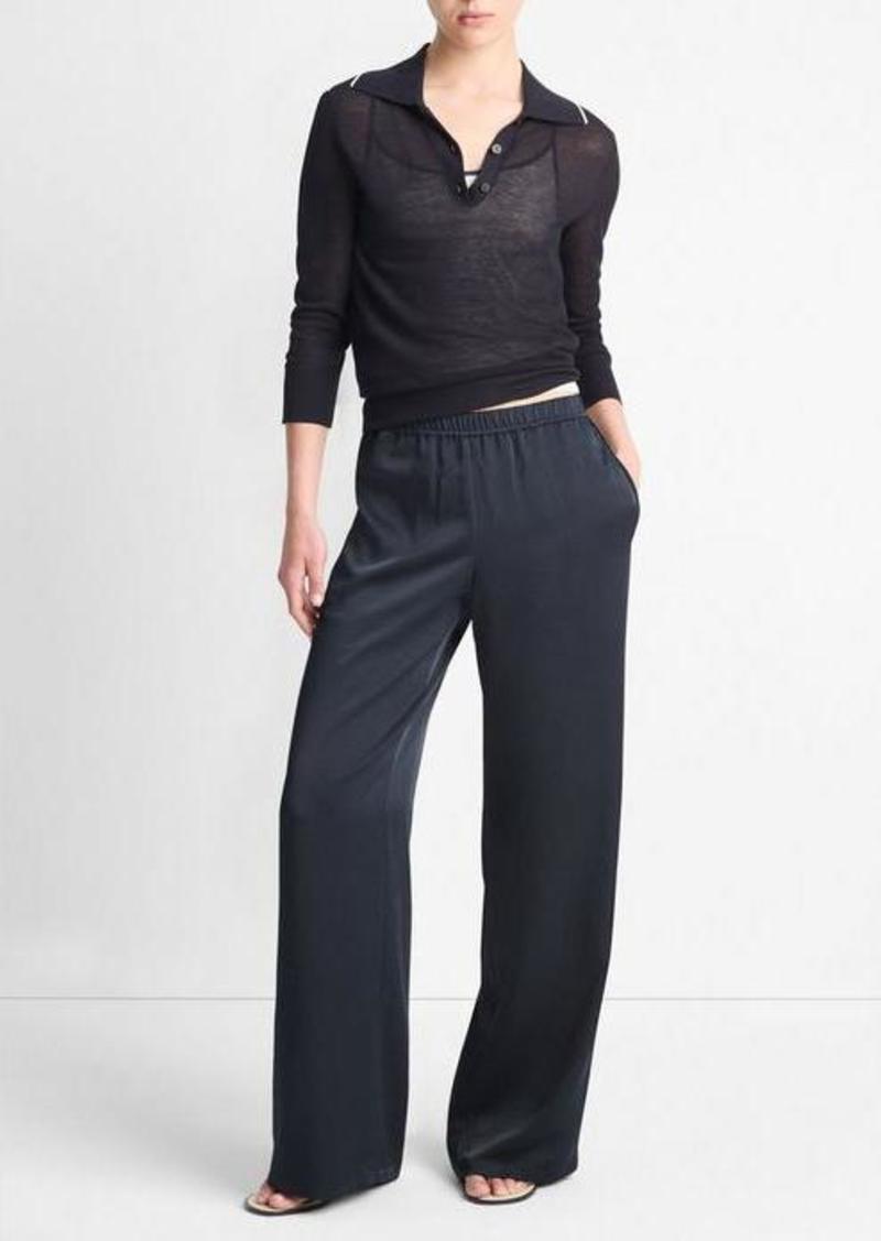 Vince Side-Stripe Satin Low-Rise Wide-Leg Pant