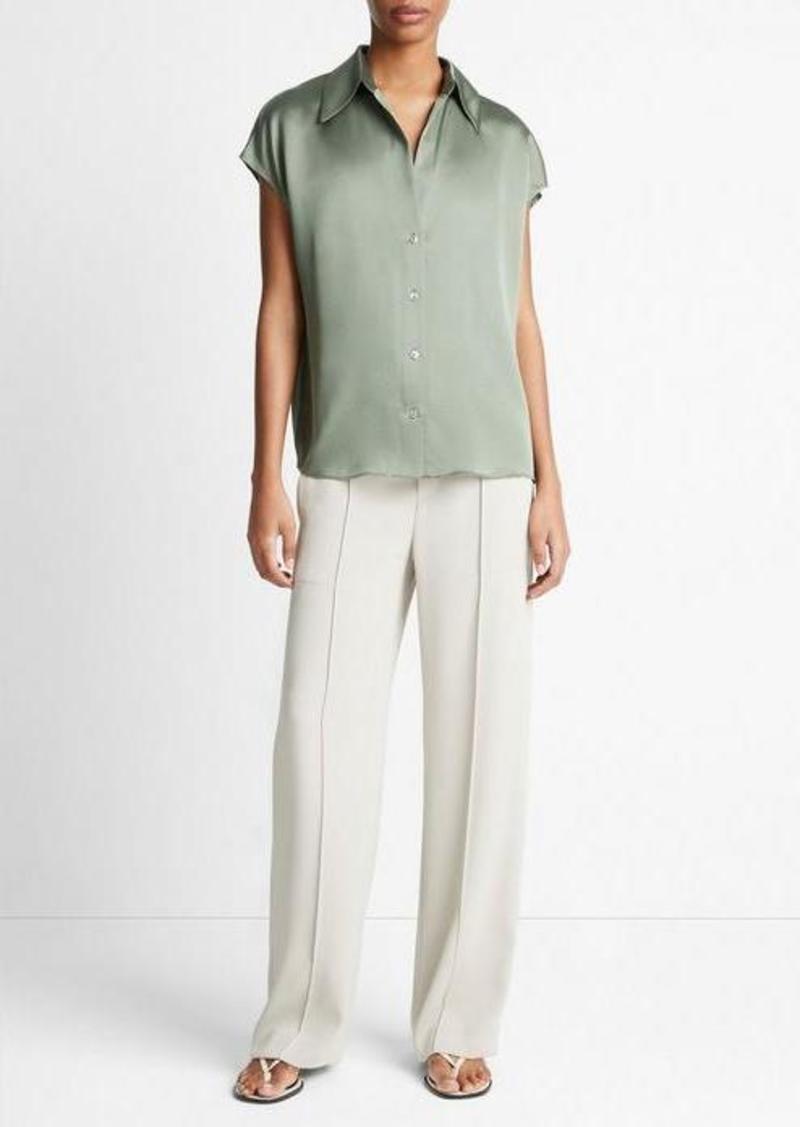 Vince Silk Cap-Sleeve Ruched-Back Blouse