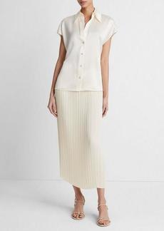 Vince Silk Cap-Sleeve Ruched-Back Blouse