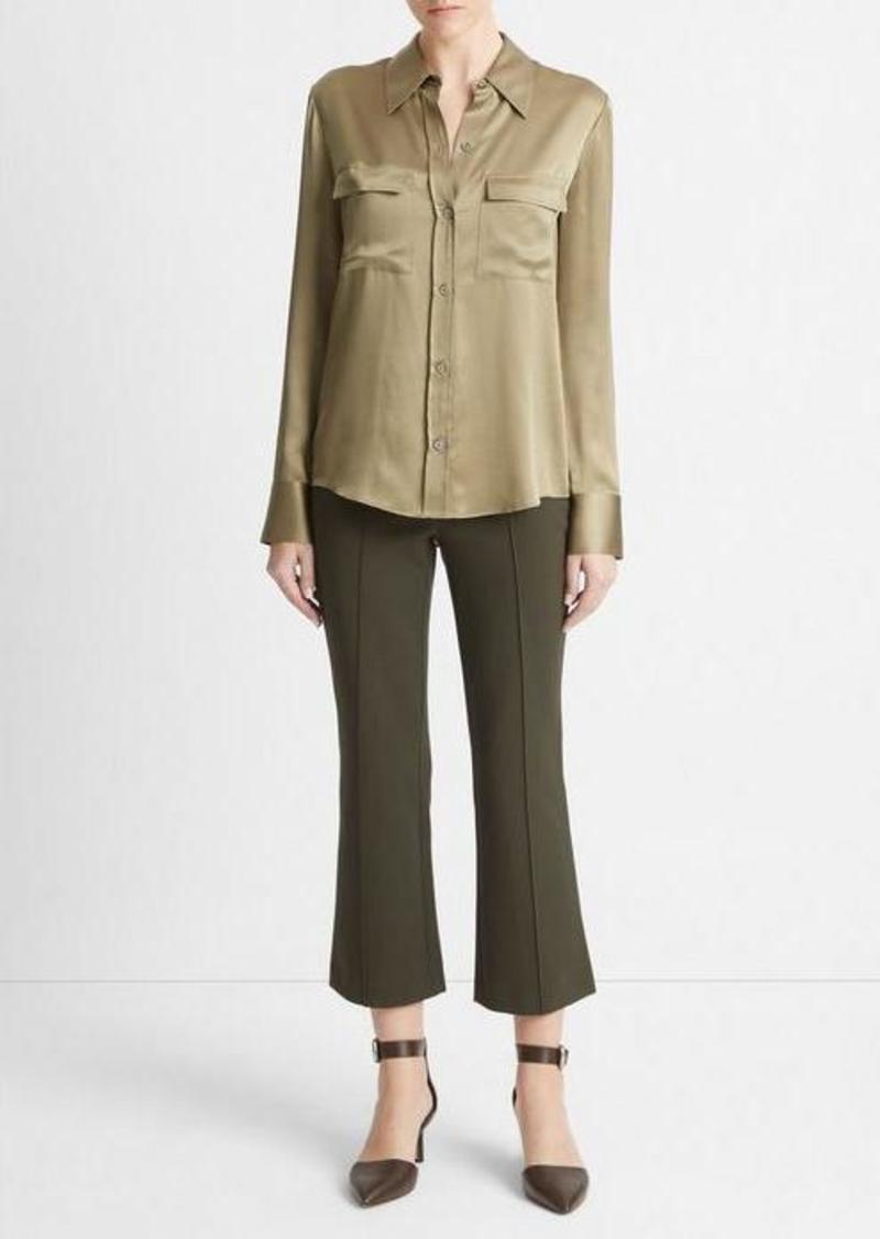 Vince Silk Chest-Pocket Long-Sleeve Blouse