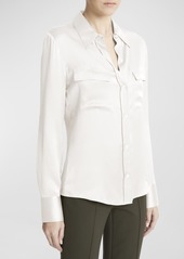 Vince Silk Chest Pocket Long-Sleeve Blouse