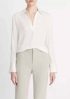 Vince Silk Long Sleeve Polo Blouse In 101 Owh Ivory